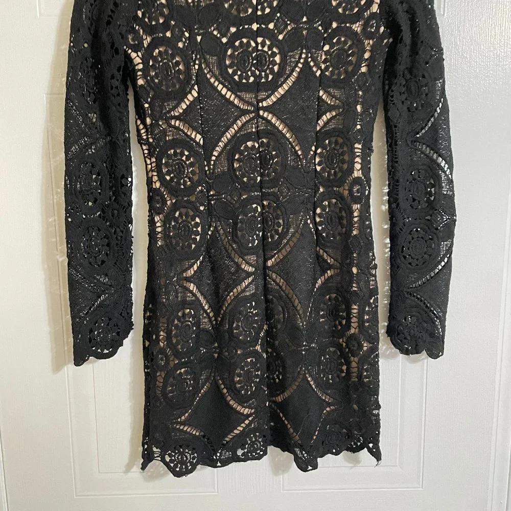 Love Triangle Black Lace Long Sleeve V-Neck Mini Dress - Picture 12 of 15